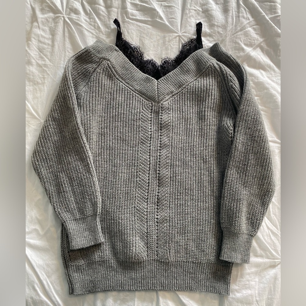 Venus Sweater with Lace Black Built in Cami Top
